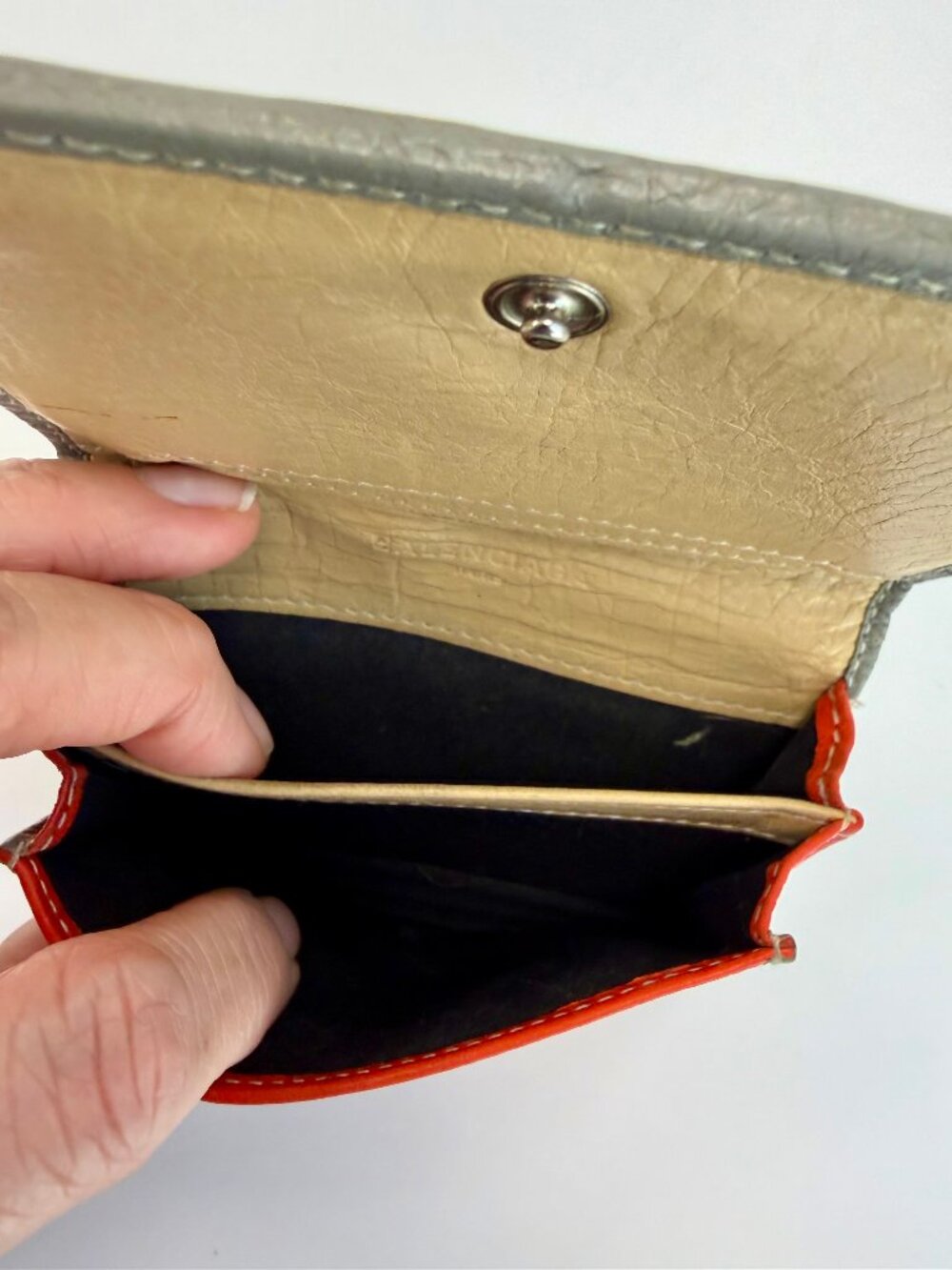 Balenciaga Bazaar Small Leather Wallet - Orange, White, Grey Beige Paper Leather - Picture 3 of 13